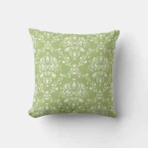 Moss Green en White Damask Kussen