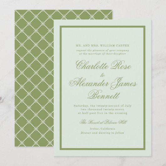 Moss Green Estate Wedding Invitation Kaart (Voorkant / Achterkant)