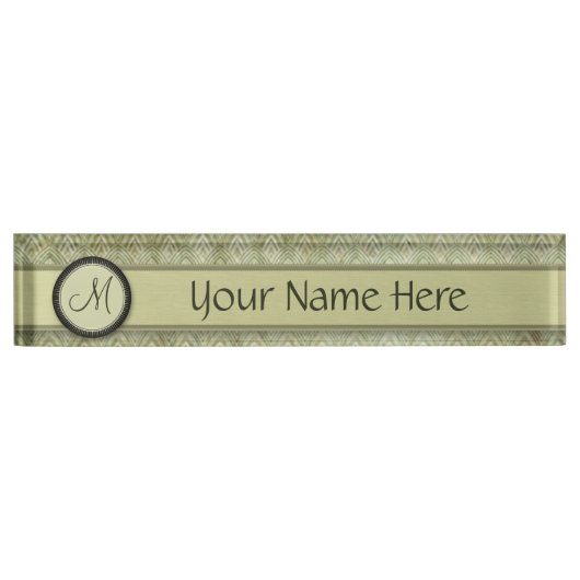 Moss Green Feather Pattern met Monogram Naambordje (Voorkant)