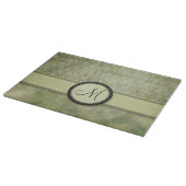 Moss Green Feather Pattern met Monogram Snijplank (Hoek)