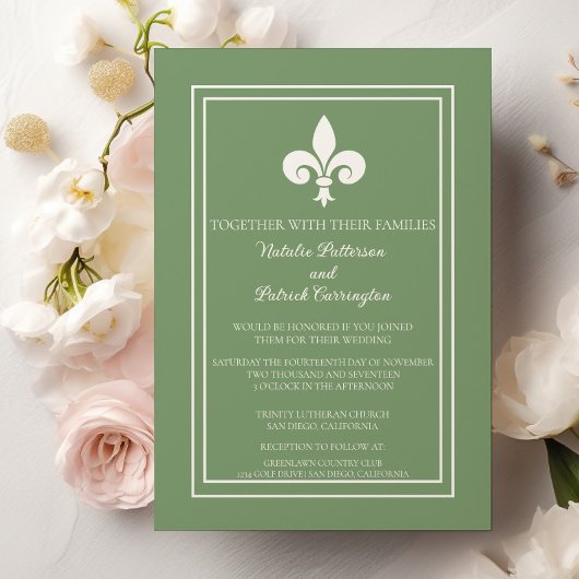 Moss Green Fleur de Lis Faire-part de mariage