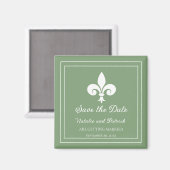 Moss Green Fleur de Lis Save the Date Magnet Magneet (Voorkant / Achterkant)