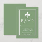 Moss Green Fleur de Lis Wedding RSVP Kaart (Voorkant / Achterkant)