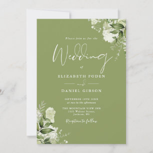 Moss Green Floral Greenery Monogram Huwelijk Kaart