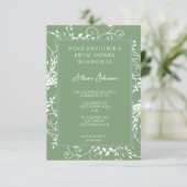 Moss Green Flourish Bridal Shower Kaart (Staand voorkant)