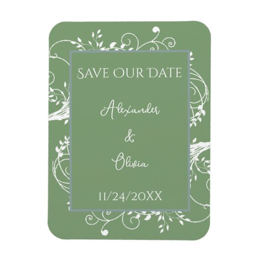 Moss Green Flourish Save the Date Magnet Magneet (Verticaal)
