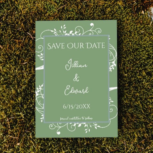 Moss Green Flourish Save the Date Notice Aankondiging