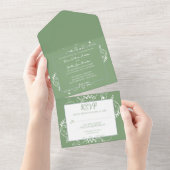 Moss Green Flourish Wedding All-in-One uitnodiging (Afscheurbaar)