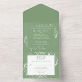 Moss Green Flourish Wedding All-in-One uitnodiging (Binnen)