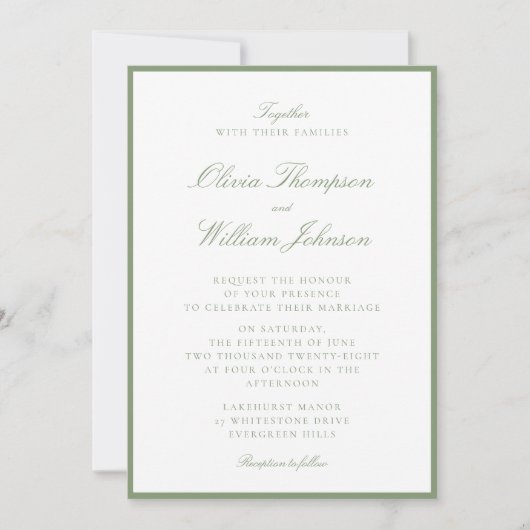 Moss Green Framed Wedding Invitation (Devant)