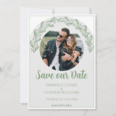 Moss Green Garland Photo Save the Date (Devant)