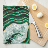 Moss Green Geode and Crystals Digital Art Theedoek (Quarter Fold)