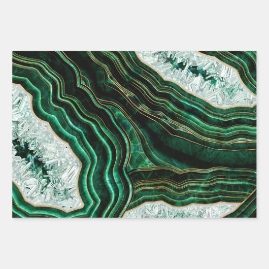 Moss Green Geode en Crystals Digital Art Inpakpapier Vel (Voorkant 3)