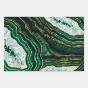 Moss Green Geode en Crystals Digital Art Inpakpapier Vel