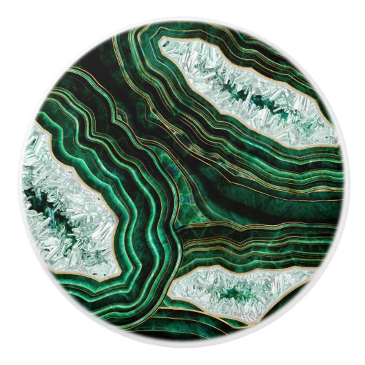 Moss Green Geode en Crystals Digital Art Keramische Knop (Voorkant)