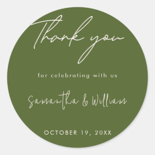 Moss Green Minimalist Script Moderne bruiloft Ronde Sticker