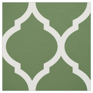 Moss Green Moroccan Quatrefoil op grote schaal Stof