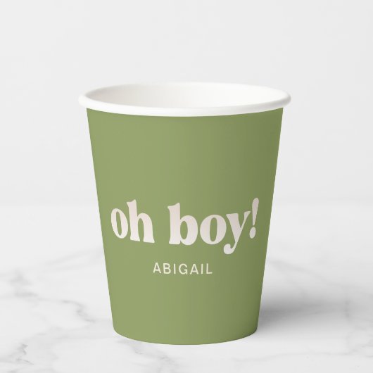 Moss Green Oh Boy! Baby shower papier beker (Voorkant)