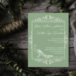 Moss Green Peacock Faire-part de mariage florissan<br><div class="desc">Invités Invitations à votre prochain mariage avec un Moss Green Peacock Flourish Faire-part de mariage. Le design de l'invitation présente un élégant paon orné de fleurs. Personnalisez avec les noms du marié et de la mariée ainsi que la date et l'emplacement du mariage. Papier à lettres mariage supplémentaire disponible avec...</div>