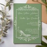 Moss Green Peacock Faire-part de mariage florissan<br><div class="desc">Invités Invitations à votre prochain mariage avec un Moss Green Peacock Flourish Faire-part de mariage. Le design de l'invitation présente un élégant paon orné de fleurs. Personnalisez avec les noms du marié et de la mariée ainsi que la date et l'emplacement du mariage. Papier à lettres mariage supplémentaire disponible avec...</div>