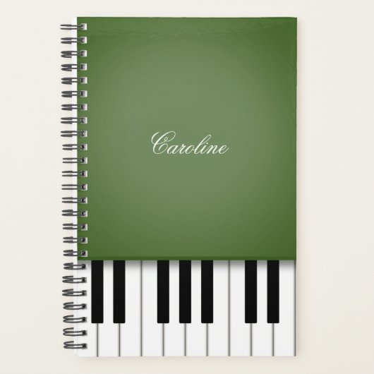 Moss Green Piano Keyboard Gepersonaliseerde Muziek Planner (Voorkant)