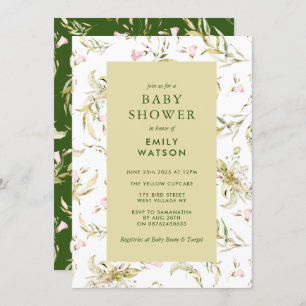 Moss Green Spring Wildflower Baby shower Kaart