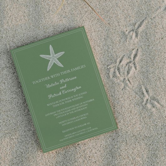 Moss Green Starfish Faire-part de mariage
