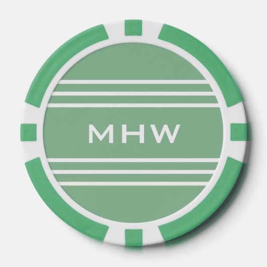 Moss Green Stripes jetons de poker monogramme pers (Recto)