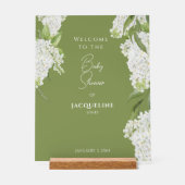 Moss Green White Floral Baby shower Bienvenue (Recto)