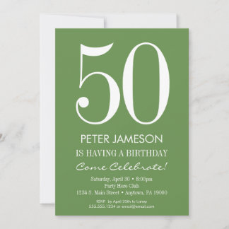 Moss Green White Modern Adult Birthday Invitations Kaart