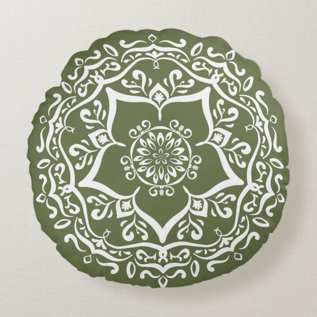 Moss Mandala Rond Kussen (Voorkant)