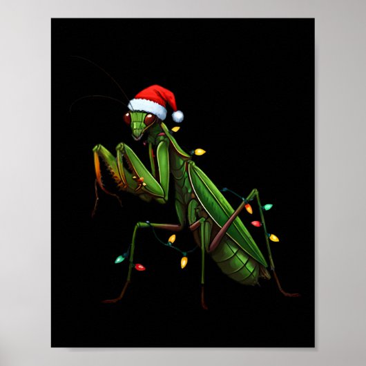 Moss Mantis Christmas Light Santa Hat Animal Insec Poster (Voorkant)