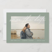 Moss Sage Green White Elegant Border Foto Save The Date (Voorkant)