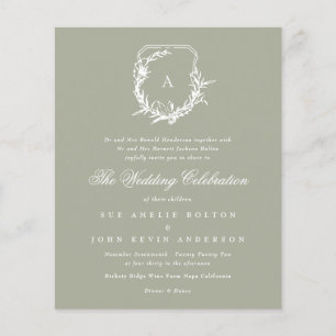 Moss Sage Green White floral monogram crest Budget Flyer