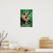 Mossen, Alces alces, kalf dat in gras ligt, Kenai Poster (Keuken)
