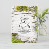 Mossy Birch Tree Rustic Countryside Baptisme Kaart (Staand voorkant)