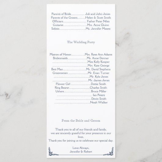 Mossy eiken boom in blauw bruiloft programma (Achterkant)