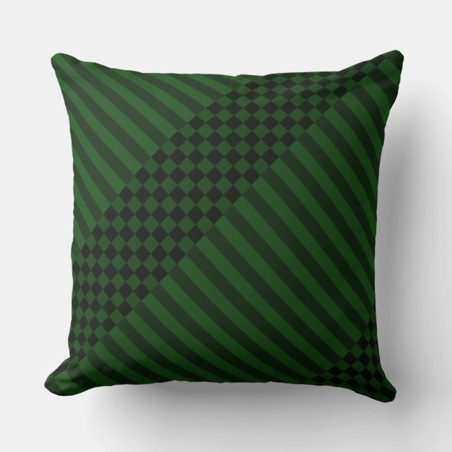 Mossy-Green Stripes & Checkers Kussen (Voorkant)