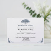 Mossy Oak Tree in Blue Wedding Response Kaart (Staand voorkant)