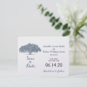 Mossy Oak Tree in Blue Wedding Save the Date (Staand voorkant)