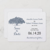 Mossy Oak Tree in Blue Wedding Save the Date (Voorkant / Achterkant)