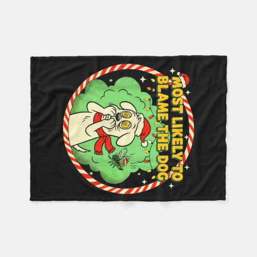Most Likely To Blame The Dog Funny Christmas  Fleece Deken (Voorkant (Horizontaal))