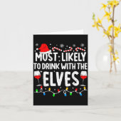 Most Likely To Drink With The Elves Funny Matching Kaart (Gele Bloem)