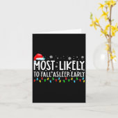 Most Likely To Fall Asleep Early Funny Christmas H Kaart (Gele Bloem)