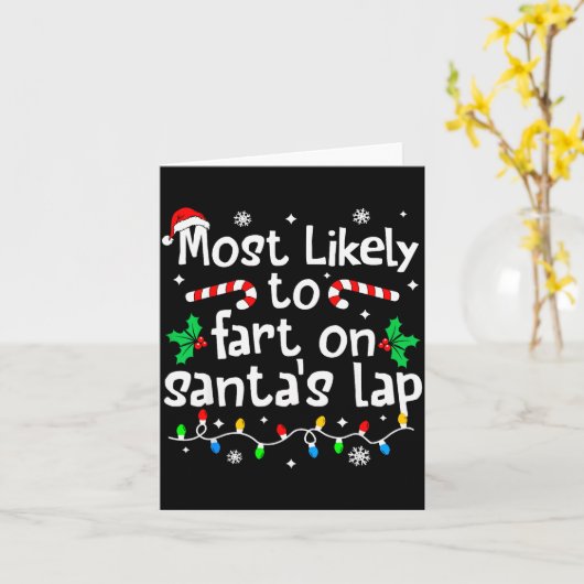 Most Likely To Fart On Santa's Lap Christmas Match Kaart (Gele Bloem)