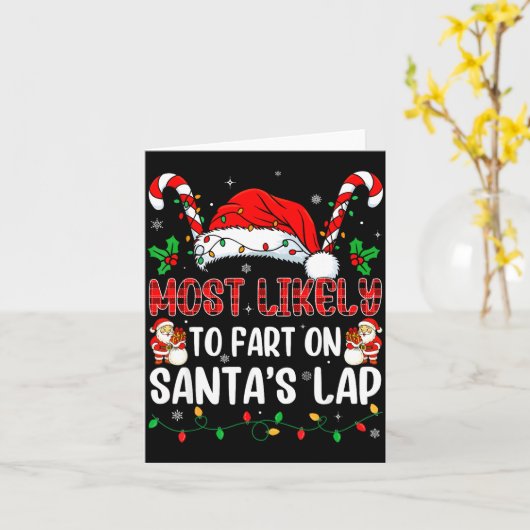 Most Likely To Fart On Santa's Lap Family Matching Kaart (Gele Bloem)