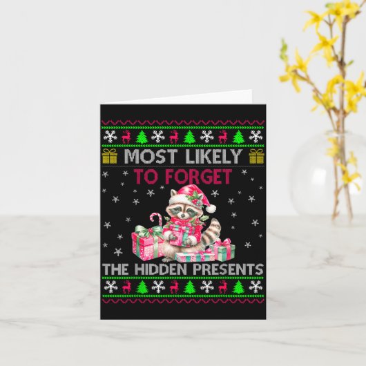 Most Likely To Forget The Hidden Raccoon Christmas Kaart (Gele Bloem)