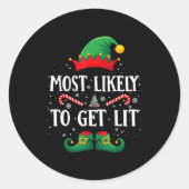 Most Likely To Get Lit Matching Christmas Elf Ronde Sticker (Voorkant)