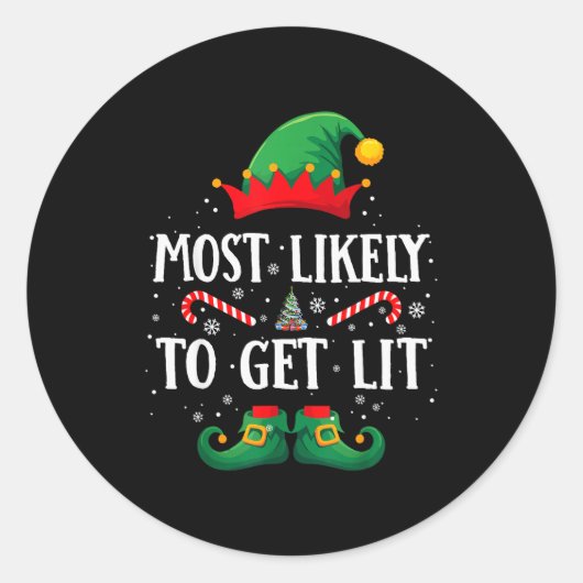 Most Likely To Get Lit Matching Christmas Elf Ronde Sticker (Voorkant)