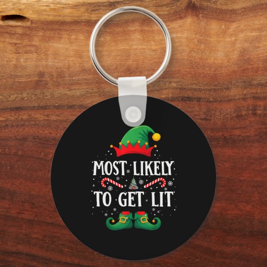 Most Likely To Get Lit Matching Christmas Elf Sleutelhanger (Voorkant)